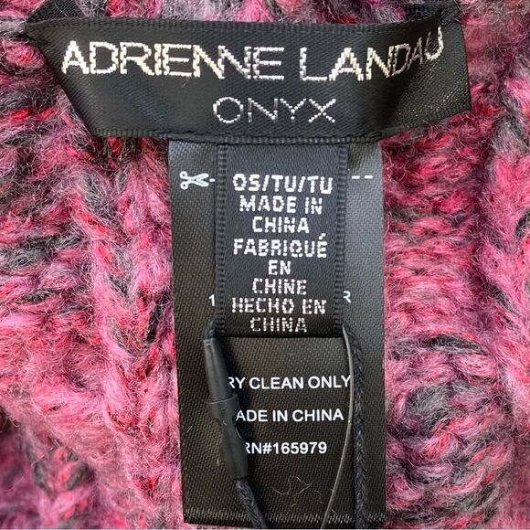 NWT New Adrienne Landau Pink/Gray Ombre Cable Stitch Faux Fur Pom-Pom Hat/Beanie main image 6